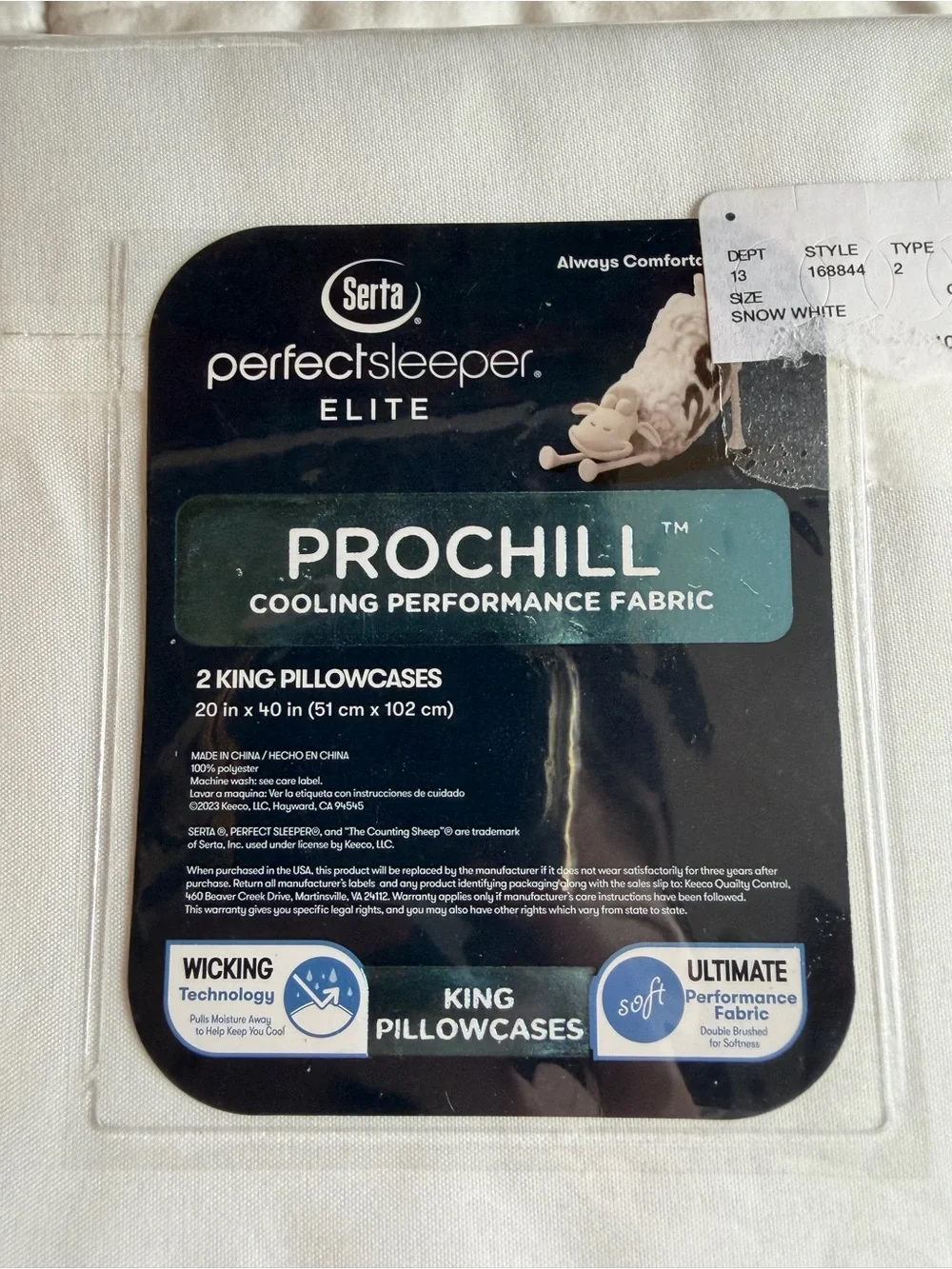 NWT serta perfectsleeper snow white prochill cooling fabric 2 king pillowcases